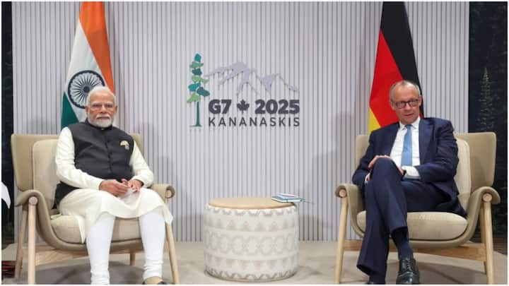 PM Modi met German Chancellor Friedrich Merz at the G7 Summit in Canada, marking 25 years of strategic partnership and discussing deeper collaboration in tech, sustainability, and innovation. (Image: X)