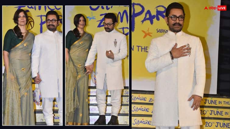 फिल्म की स्क्रीनिंग में शेरवानी पहनकर पहुंचे आमिर, साड़ी में दिखीं गर्लफ्रेंड गौरी