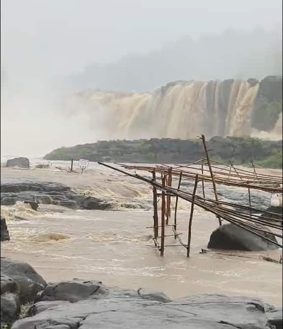 સામે આવેલી તસવીરોમો જોઇ શકાય છે કે, ડાંગમાં 10 ઇંચ વરસાદે તબાહી મચાવી દીધી છે. ગઇરાત્રે પડેલા ધોધમાર વરસાદના કારણે ડાંગની અંબિકા નદી, પૂર્ણા નદી અને ખાપરી નદીઓ બે કાંઠે વહેતી થઇ ગઇ છે. વરસાદના કારણે ડાંગમાં આવેલો વિશ્વ પ્રસિદ્ધ ગીરા ધોધ પણ સોળે કળાએ ખીલી ઉઠ્યો છે. ગીરા ધોધે પ્રથમ વરસાદમાં જ રૌદ્ર સ્વરૂપ ધારણ કરી લીધું છે.