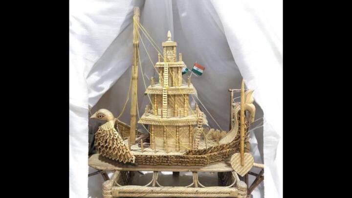 8. Cane And Bamboo Boat With A Swan Figurine: Prime Minister Narendra Modi presented Brazilian President Luiz Inácio Lula da Silva with a Cane and Bamboo Boat featuring a Swan Figurine. This handmade craft from Meghalaya is made using natural materials like cane and bamboo. It's an eco-friendly art piece that reflects the region's artistic heritage and eco-friendly craftsmanship. (Image Source: Twitter/@ANI)