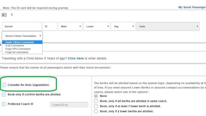 जब आप आईआरसीटीसी की वेबसाइट या ऐप के जरिए टिकट बुक करते हैं. तो उसमें एक ऑप्शन दिखाई देता है. जिसमें लिखा होता है क्या आप मुफ्त अपग्रेडेशन के लिए इच्छुक हैं? अगर यात्री 'हां' पर क्लिक करता है, तो उसे मौका मिल सकता है कि उसका टिकट अपग्रेड हो जाए.