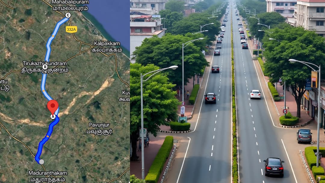 GST Road with ECR new 28 km from Karunguzhi - Tirukazhukundram - Mamallapuram Poonjeri will decongest Chengalpattu-Tambaram stretch tnn ஜி.எஸ்.டி சாலையில் நெரிசலுக்கு தீர்வு‌! கருங்குழி - பூஞ்சேரி புது ரூட் ! தென்மாவட்ட மக்களுக்கு குறைந்தது தலைவலி ! 