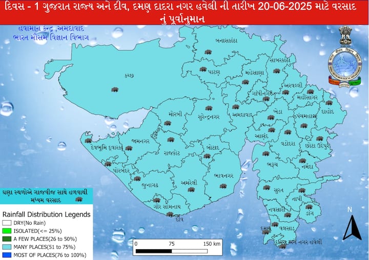 અમદાવાદ: હવામાન વિભાગની આગાહી મુજબ આગામી સાત દિવસ રાજ્યમાં હળવાથી લઈ મધ્યમ વરસાદ રહેશે. આજે સૌરાષ્ટ્રમાં હળવાથી મધ્યમ વરસાદની આગાહી કરવામાં આવી છે. બનાસકાંઠા, સાબરકાંઠા, નવસારી, વલસાડ, દમણ અને દાદરા નગર હવેલીમાં આજે હળવાથી મધ્યમ તેમજ ભારે વરસાદની આગાહી હવામાન વિભાગે કરી છે.