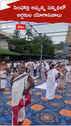సింహాద్రి అప్పన్న సన్నిధిలో అర్చకుల యోగాసనాలు