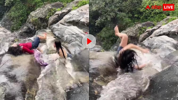 बहते पानी में नहाने गई थी पापा की परियां! पैर ऐसा फिसला कि हो गया कांड, वीडियो वायरल