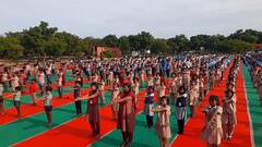 சர்வதேச யோகா தினம்... தஞ்சை, கும்பகோணத்தில் ஆயிரக்கணக்கானோர் பங்கேற்பு