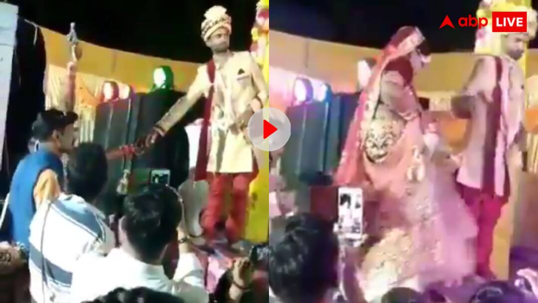 Bride fired in the air at the wedding the groom was shocked video goes viral पहले पकड़ा दूल्हे का हाथ, फिर ठोंक दिया हवाई फायर... भौजी का वीडियो काट रहा बवाल