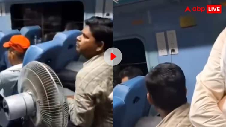 उफ्फ ये गर्मी! ट्रेन में पेडेस्टल फैन लेकर पहुंचा शख्स; फिर कर दी ऐसी हरकत, वीडियो वायरल