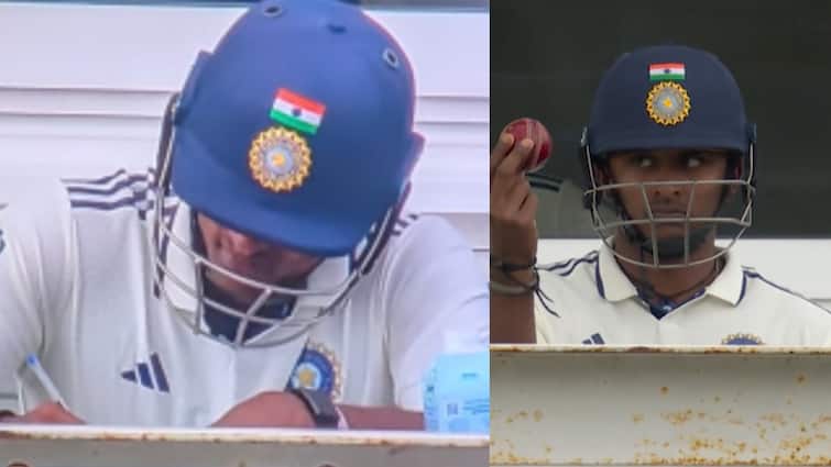 ind vs eng 1st test what sai sudharsan writing on paper before batting at headingley cricket ground video goes viral IND vs ENG: बैटिंग से पहले कॉपी पर क्या लिख रहे थे साई सुदर्शन? पेन के साथ कैमरे में कैद हुआ पूरा वीडियो