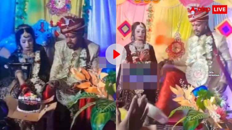 दुल्हन होगी अपने घर की! केक खाने से मना किया तो भड़का दूल्हा, भरे स्टेज पर मारी लात, देखें वीडि
