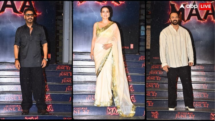 Maa Screening: धनुष से लेकर रोहित शेट्टी तक, 'मां' की स्क्रीनिंग पर बॉलीवुड सेलेब्स का लगा तांता, काजोल का लुक वायरल
