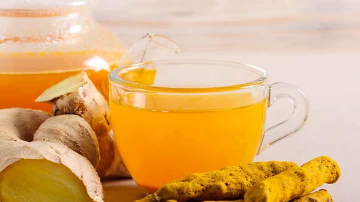 5. Haldi Detox Water: Boil 1 tsp turmeric in water and sip it on an empty stomach. This detox water will help flush out all the toxins and improve the liver function. It's a natural remedy that's known to boost gut health. (Image Source: Pinterest/mysolluna)