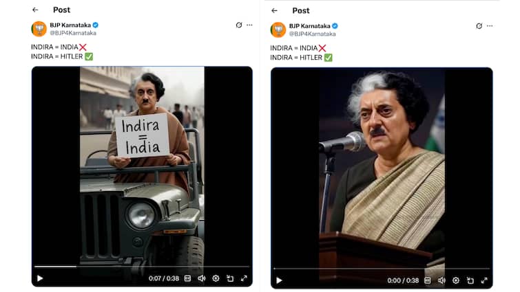 FIR Against Karnataka BJP For ‘Indira=Hitler’ Post, AI Video; Party Cites Remarks Against Modi
