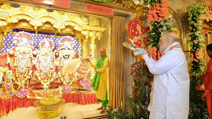 Union Home Minister Amit Shah participates in the Mangla Aarti at Shri Jagannath Temple on the occasion of Rath Yatra, in Ahmedabad. (Image Source: PTI Images)
