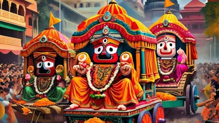 Explore stunning AI visuals of Lord Jagannath, Balbhadra, and Subhadra as they journey to Gundicha Temple during Rath Yatra 2025.