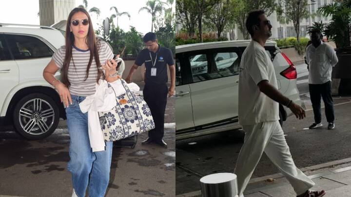 Esha Deol with Ex-Husband Bharat Takhtani: बॉलीवुड एक्ट्रेस ईशा देओल को आज पैपराजी ने मुंबई एयरपोर्ट पर स्पॉट किया. जहां एक्ट्रेस अपने एक्स हसबैंड के साथ नजर आई.