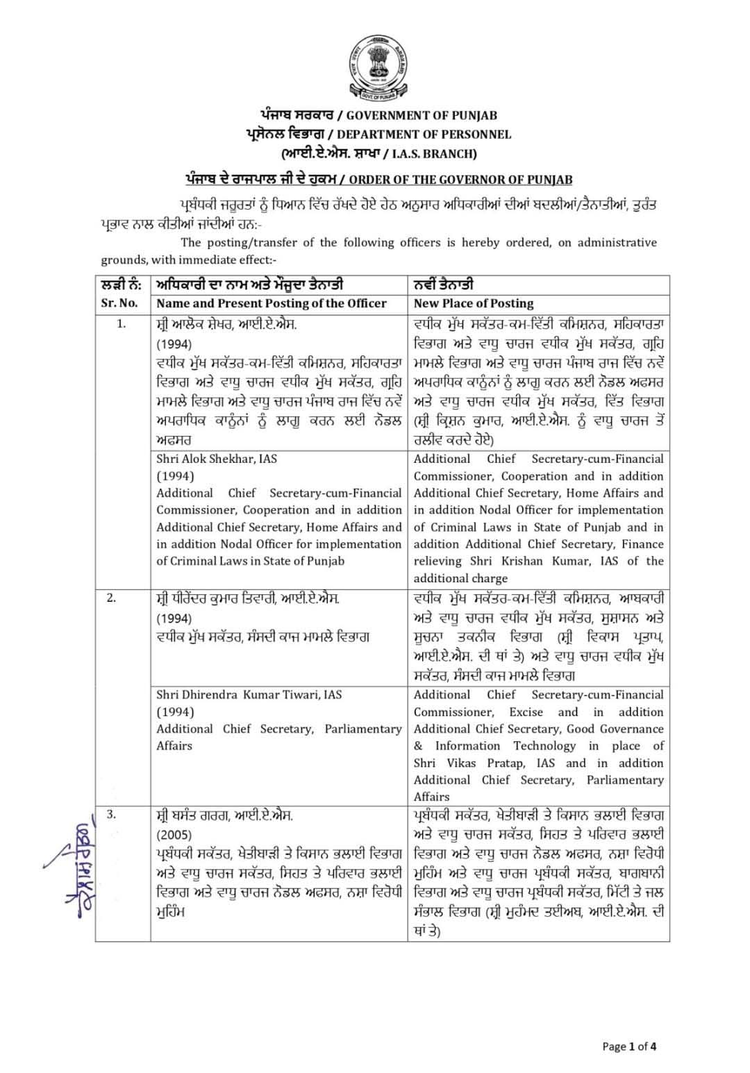 Punjab News: ਪੁਲਿਸ ਵਿਭਾਗ 'ਚ ਮੱਚੀ ਤਰਥੱਲੀ, 8 IAS ਸਣੇ 17 ਅਧਿਕਾਰੀਆਂ ਦੇ ਤਬਾਦਲੇ; ਜਾਣੋ ਕੌਣ ਕਿੱਥੇ ਹੋਇਆ ਤਾਇਨਾਤ?
