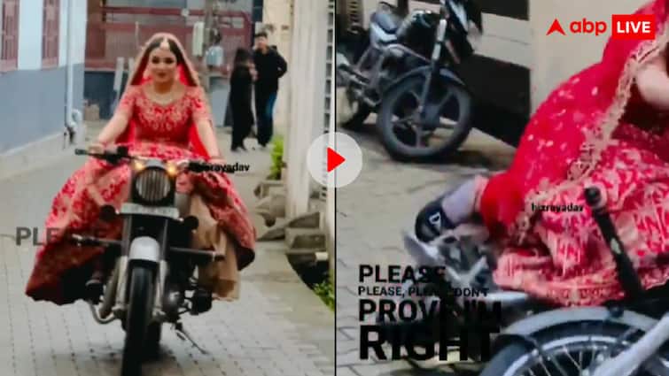 गई दुल्हन नाली में! लहंगा पहन बुलेट चला रही थी दीदी, बैलेंस बिगड़ा और हो गया कांड,देखें वीडियो