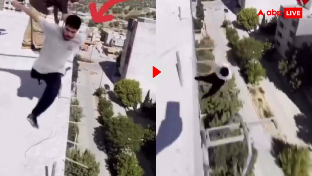 सावधानी हटी, सब्जी पूड़ी बंटी! छत की दीवार पर स्टंट कर रहा था लड़का, तभी बिगड़ा बैलेंस और... Boy doing a flip in the air on the roof of building fell down video goes viral सावधानी हटी, सब्जी पूड़ी बंटी! छत की दीवार पर स्टंट कर रहा था लड़का, तभी बिगड़ा बैलेंस और...