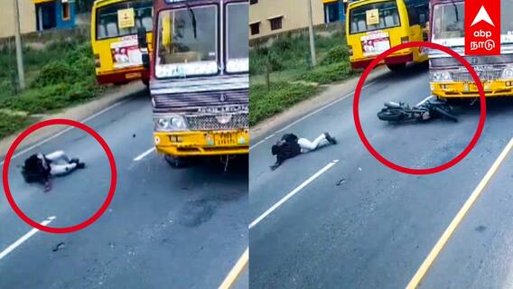 லாரியில் சிக்கிய BIKE மயிரிழையில் உயிர் தப்பிய இளைஞர் பதற வைக்கும் CCTV காட்சி | Villupuram | Accident News