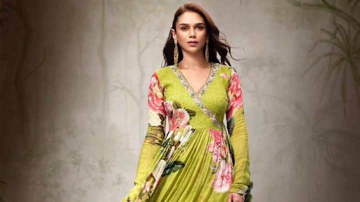 She seemed otherworldly in this parrot green floral angrakha Anarkali with palazzos. The delicate floral print and flowing silhouette made it a great choice for a sophisticated soiree. (Image Source: Instagram/ aditiraohydari)