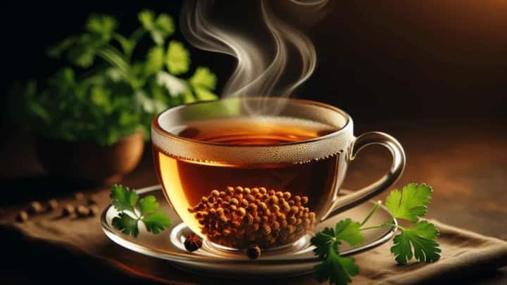 2. Coriander Seeds Tea: Boil one teaspoon in water, strain it, and drink it warm. This warm tea can detoxify the body and ease mild fever. It's known to support digestion, cool the system, and flush out all the toxins. This helps in bringing down the elevated body heat. (Image Source: Pinterest/myhomeremedy4u)