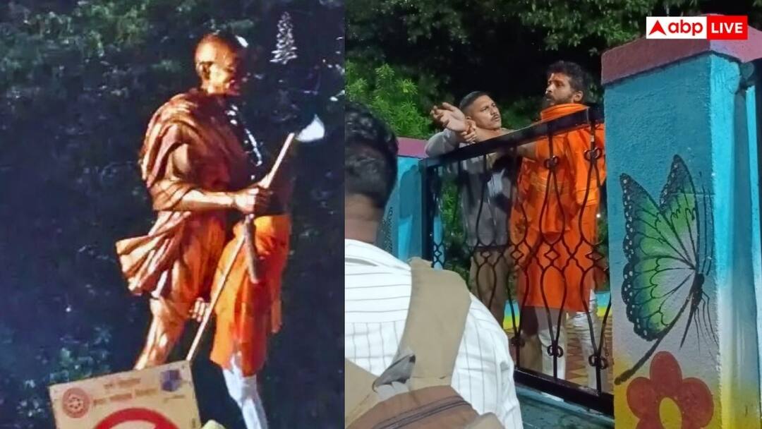 आधी रात को पुणे स्टेशन पर महात्मा गांधी की प्रतिमा पर कुल्हाड़ी से हमला! आरोपी गिरफ्तार, जानें पूरा मामला Man tried to destroy Mahatma Gandhi Statue at Pune Railway Station arrested by police ann आधी रात को पुणे स्टेशन पर महात्मा गांधी की प्रतिमा पर कुल्हाड़ी से हमला! आरोपी गिरफ्तार, जानें पूरा मामला