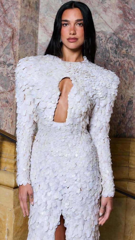 Dua Lipa Dazzles In Feathered Gown At Paris Haute Couture Week