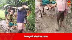 বাঁশের ডুলিতে অসুস্থ বৃদ্ধা, কাঁধে করে বইলেন দুই যুবক, নারায়ণগড়ে বেহাল রাস্তার করুণ চিত্র