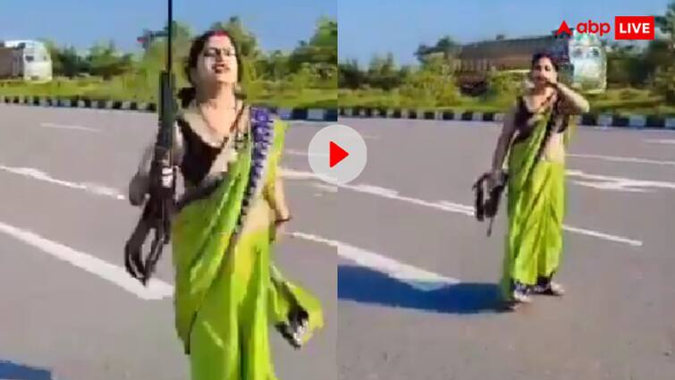 Bhabhi danced on highway with gun in her hand created ruckus while making the reel video viral बंदूकबाज भाभी ने बीच हाईवे काटा बवाल, हाथ में असला लेकर बनाई रील हो रही जमकर वायरल