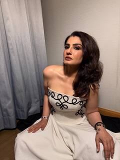 Swirl & Sway: Raveena Tandon’s Modern Princess Moment In Monochrome Dress