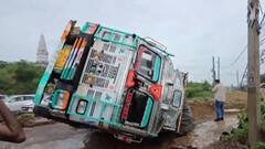 VIDEO: Truck Falls Into Giant Ditch In Gurugram As Road Caves In After Heavy Rain