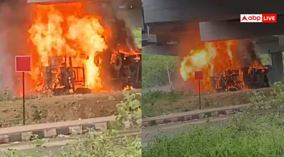 ਪੁਲ ਤੋਂ ਡਿੱਗਿਆ ਕੈਮੀਕਲਾਂ ਨਾਲ ਭਰਿਆ ਟਰੱਕ, ਲੱਗੀ ਭਿਆਨਕ ਅੱਗ, ਵੀਡੀਓ ਵਾਇਰਲ Truck loaded with chemicals overturned on expressway ਪੁਲ ਤੋਂ ਡਿੱਗਿਆ ਕੈਮੀਕਲਾਂ ਨਾਲ ਭਰਿਆ ਟਰੱਕ, ਲੱਗੀ ਭਿਆਨਕ ਅੱਗ, ਵੀਡੀਓ ਵਾਇਰਲ