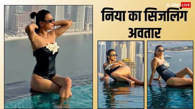ब्लैक मोनोकिनी पहन पूल में उतरीं निया शर्मा, पतली कमर के दीवाने हुए फैंस