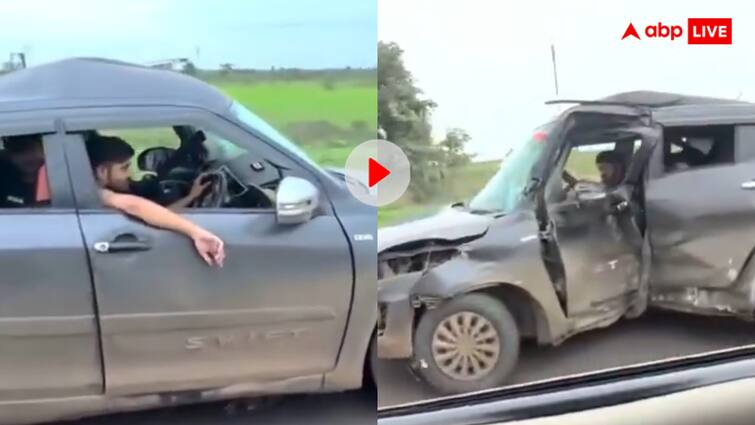 Man drove accidental Swift car on highway the onlookers were shocked video goes viral शख्स ने हाईवे पर दौड़ाई एक्सीडेंटल कार, यूजर्स बोले- 'कहां से लाया ये जनाजा'; वीडियो वायरल