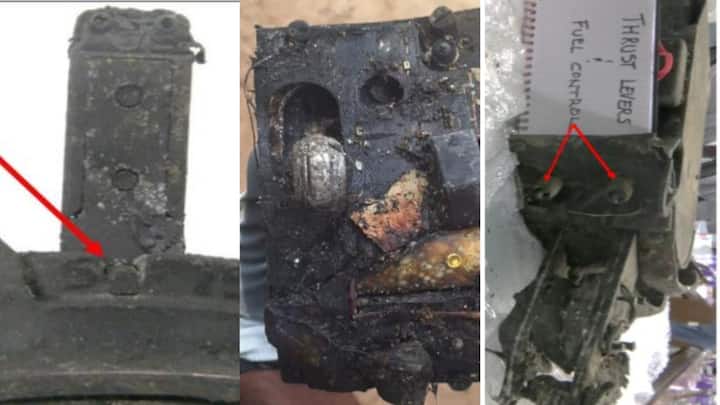 Flap set at 5° and gear lever down. Thrust levers were at takeoff thrust per EAFR, though found near idle. Fuel switches were in RUN; reversers stowed. Switch wires were visible but damaged.