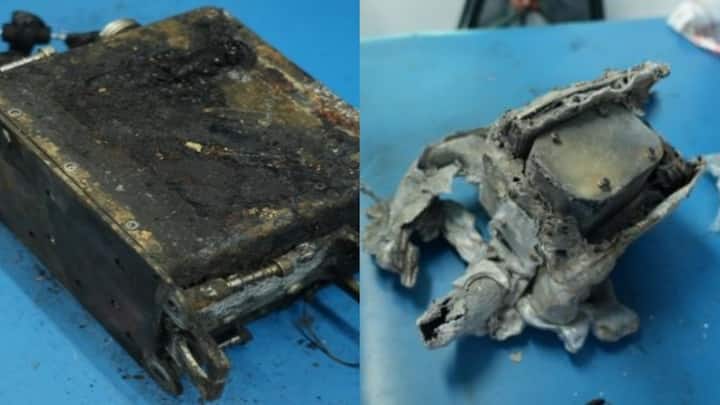 The forward EAFR, found near Building F, was burnt but data was recovered. It recorded 49 hours of flight and 2 hours of audio. The aft EAFR from Building A’s roof was too damaged to retrieve data.