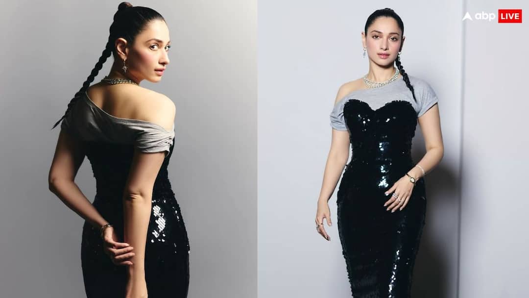Tamannaah Bhatia shared pictures in black grey gown users trolled her know reason ‘डिजाइनर को निकाल दो..’,ब्लैक गाउन में तमन्ना भाटिया ने शेयर की तस्वीरें, तो यूजर्स ने दे डाली ऐसी नसीहत