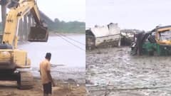 वडोदरा: गंभीरा पुल हादसे के बाद महिसागर नदी में गिरी गाड़ियों को निकाला जा रहा बाहर, 20 लोगों की गई है जान