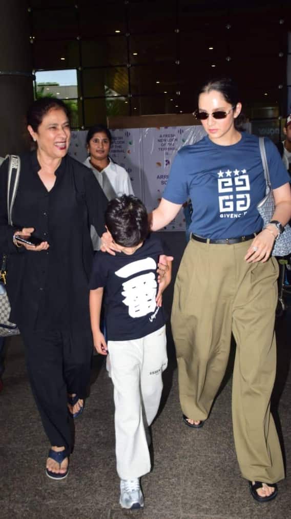 एयरपोर्ट पर स्टाइलिश अंदाज में दिखीं सानिया मिर्जा, बेटा भी दिखा साथ