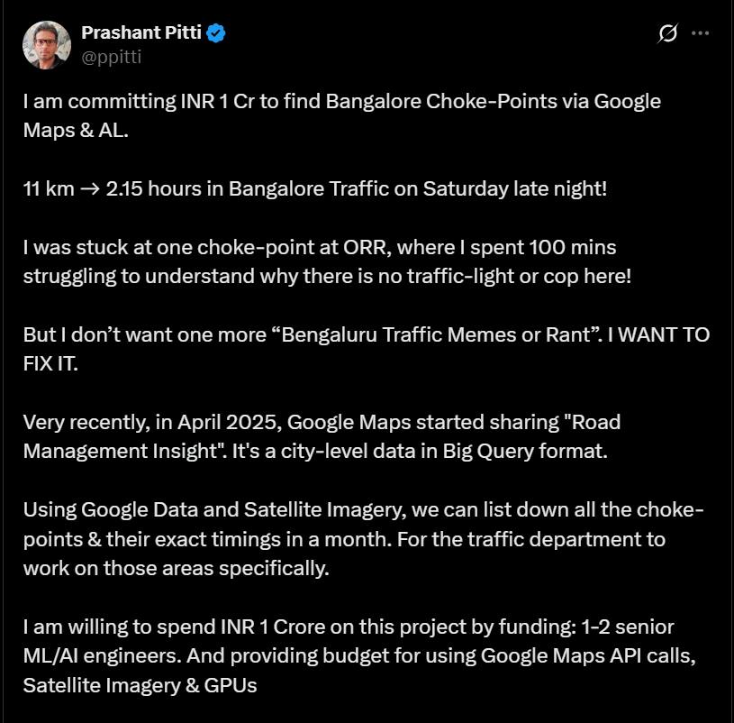 AI To Fix Bengaluru's Traffic 'Menace'? EaseMyTrip Co-Founder Pledges Rs 1 Crore To Find Solution