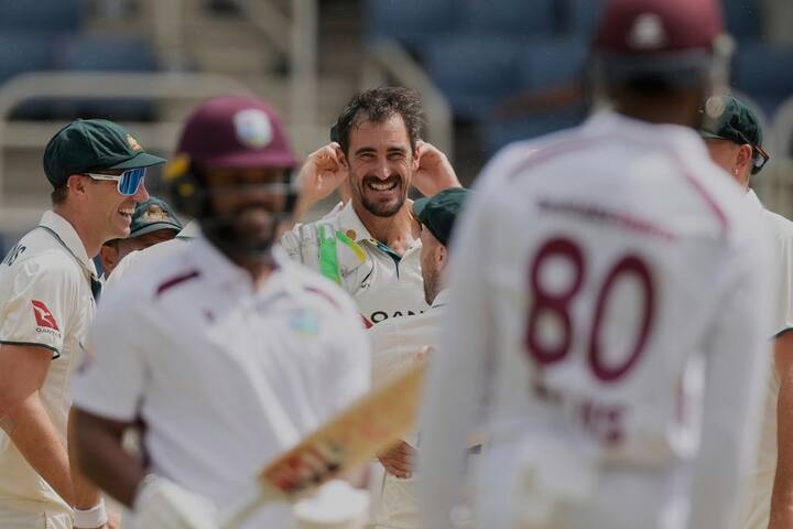 स्टार्कच्या घातक गोलंदाजीसमोर वेस्ट इंडिजचा संघ 27 धावांत गारद झाला, जो कसोटी इतिहासातील दुसरा सर्वात कमी धावसंख्या आहे.