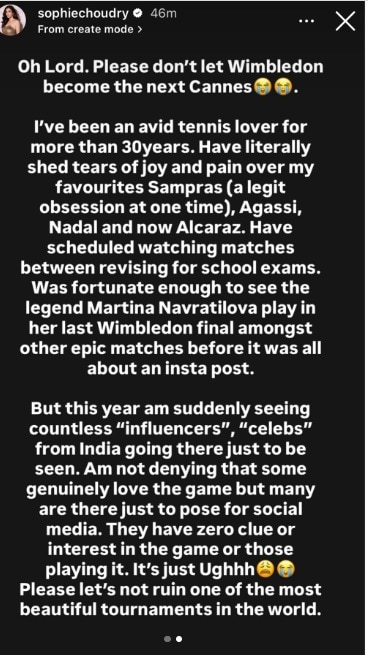 Wimbledon को अगला Cannes मत बनाओ...', Sophie Choudry ने 'पोज देने' वाले सेलेब्स को लगाई फटकार