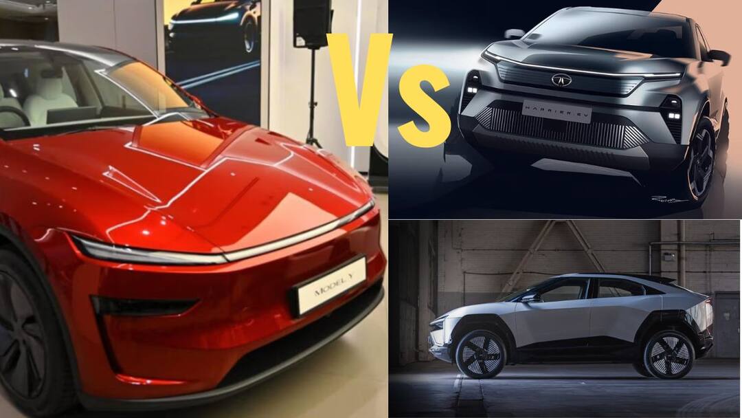 Tesla Vs Indian Rivals: டெஸ்லா தாக்குப்பிடிக்குமா? முறுக்கிட்டு நிக்கும் இந்தியாவின் மஹிந்திரா, டாடா EV-க்கள் - எது பெஸ்ட்? Tesla vs Indian rivals How Model Y compares with Mahindra XEV 9e BE 6 Tata Harrier EV By Price Spec Details Automobile News Tesla Vs Indian Rivals: டெஸ்லா தாக்குப்பிடிக்குமா? முறுக்கிட்டு நிக்கும் இந்தியாவின் மஹிந்திரா, டாடா EV-க்கள் - எது பெஸ்ட்?