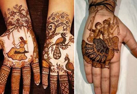 झूला वाली मेहंदी: हरियाली तीज पर झूला झूलने की परंपरा होती है. इस थीम पर आधारित मेहंदी में झूले पर बैठी स्त्रियों की आकृति, पेड़-पौधे और त्योहारी दृश्य लगाए जा सकते हैं.