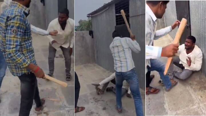 या व्हायरल होत असलेल्या व्हिडीओमध्ये दोघांना एका तरूणाला लाकडी दांडकं मोडेपर्यंत मारहाण केल्याचं दिसून येत आहे, या घटनेनं पु्न्हा संताप व्यक्त केला जात आहे.