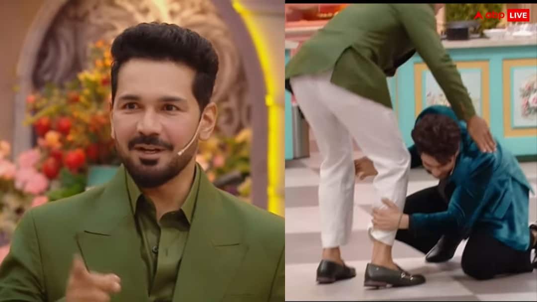 Laughter Chefs 2 abhishek kumar touches rubina dilaik husband abhinav shukla feet video viral Laughter Chefs 2 के सेट पर अभिनव को देख अभिषेक की हुई हालत खराब, पैर पकड़कर बोले- 'जीजू'