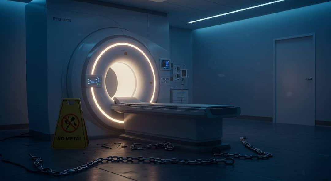 Man Dies In MRI Machine Accident pull him due to metal chain shocking incident happend at Long Island America MRI Machine Accident : पतीने स्कॅनिंग रुममध्ये प्रवेश करताच आक्रित घडलं, पत्नीच्या डोळ्यादेखत MRI मशीनमध्ये अडकून पतीचा दुर्दैवी अंत
