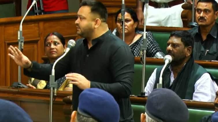 Bihar assembly monsoon session second day opposition created ruckus over SIR Tejashwi Yadav attacked on Nitish government सदन में SIR का विरोध कर रहे विधायकों और मार्शल के बीच धक्का मुक्की, तेजस्वी यादव बोले- 'बिहार में ही लोकतंत्र को...',