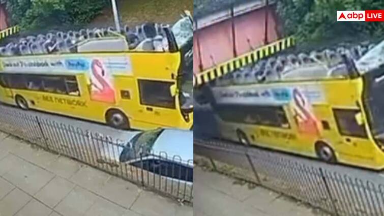 Video: ड्राइवर अंधा था क्या? पुल से टकराकट उड़ी डबल-डेकर बस की छत, हादसे का लाइव वीडियो वायरल upper part of bus shattered after colliding with bridge in Manchester city of Britain 3 in critical condition Viral Video Video: ड्राइवर अंधा था क्या? पुल से टकराकट उड़ी डबल-डेकर बस की छत, हादसे का लाइव वीडियो वायरल